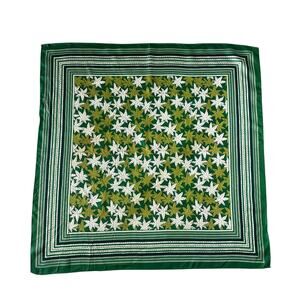 Vintage 1970s Green Leaf Print Scarf Acetate Scotchgard 26" Square Novelty
